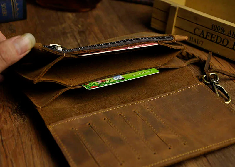 Crazy Horse Leather Chain Wallet Purse Handbag For Men