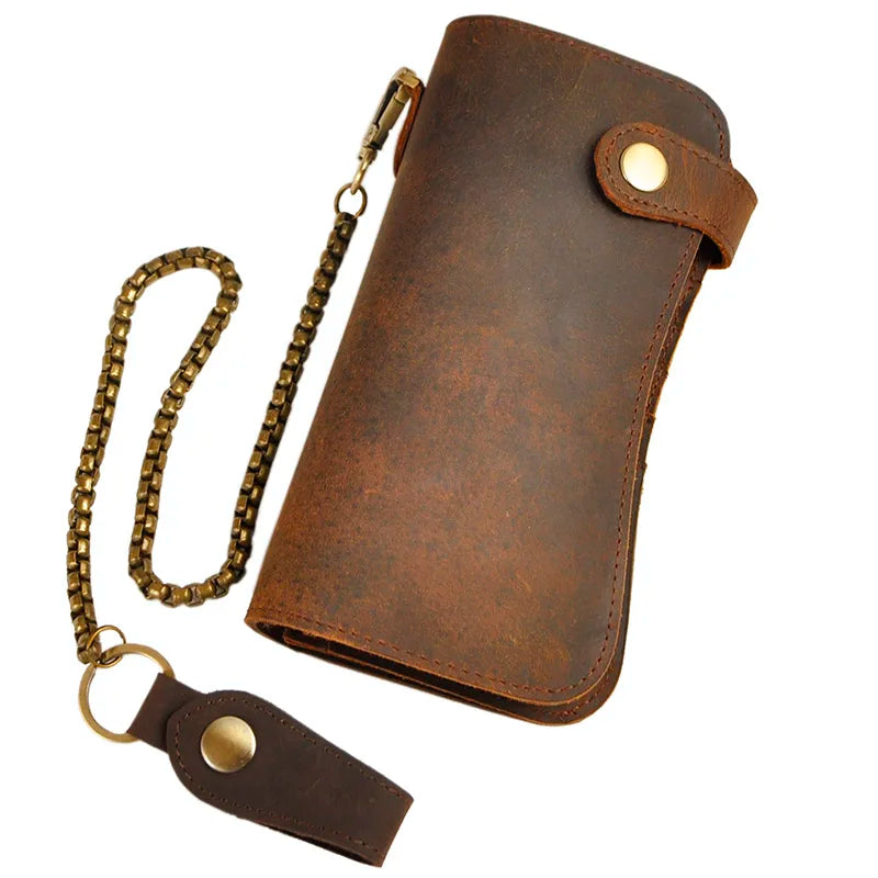Thick Bull Leather Checkbook Wallet Chain Clutch