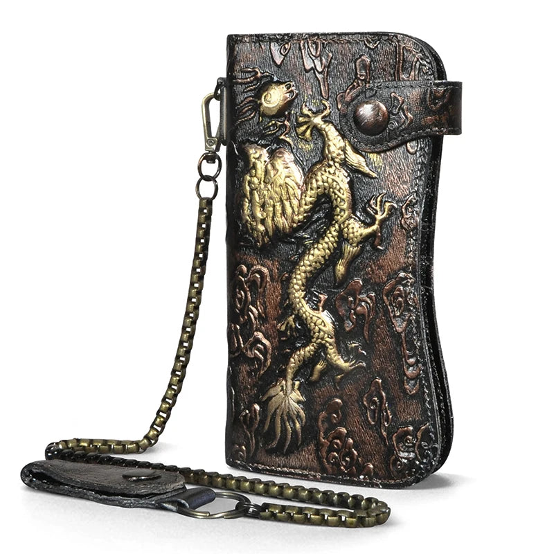 Thick Bull Leather Checkbook Wallet Chain Clutch