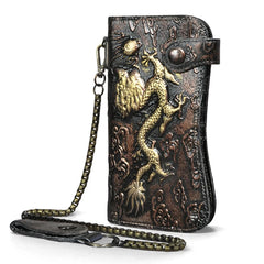 Thick Bull Leather Checkbook Wallet Chain Clutch