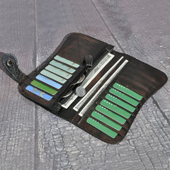 Thick Bull Leather Checkbook Wallet Chain Clutch
