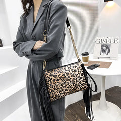 Celela Tassel Shoulder Bag Leopard Print Purse Clutch