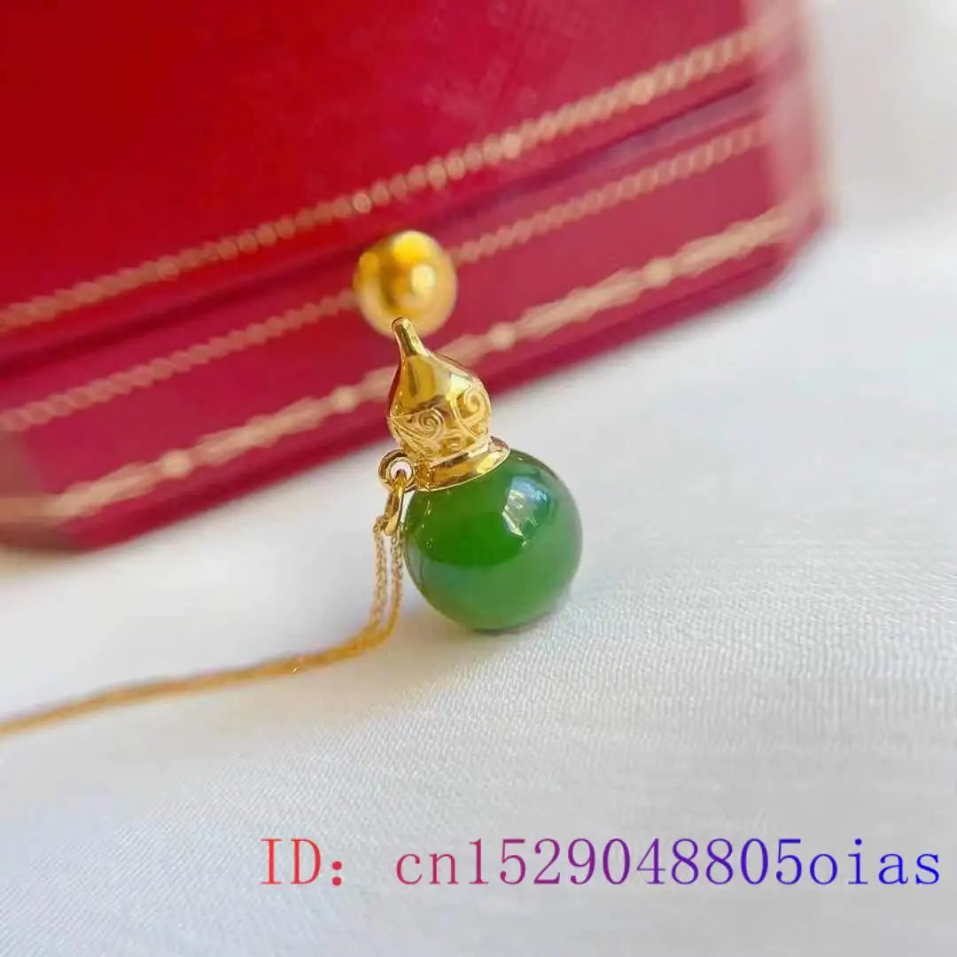 Vintage 925 Silver Green Jade Gourd Necklace Pendant