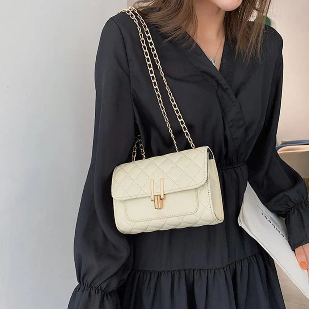 Chain Bag Delicate Faux Leather Women Single-shoulder Diagonal Messenger Bag