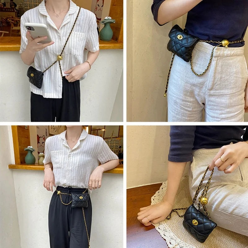 Leather Chain Bag for Women Waist Strap Chest Banana Bag