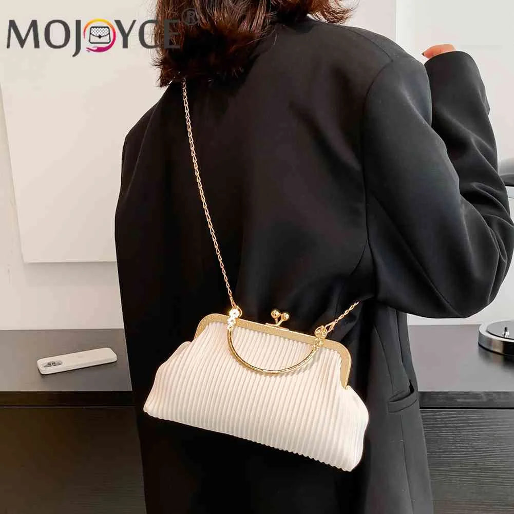 Chain Clutch Bag Top-handle Bag PU Leather Soft Metal Buckle