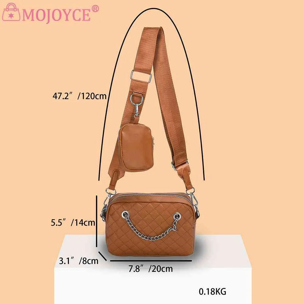 Embroidered Rhombic Lattice Commute Bag with Small Purse