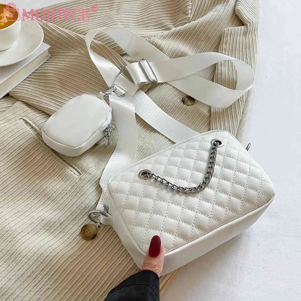 Embroidered Rhombic Lattice Commute Bag with Small Purse