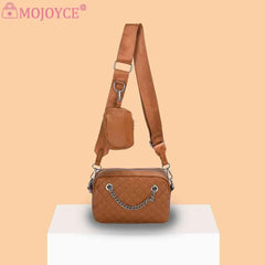 Embroidered Rhombic Lattice Commute Bag with Small Purse