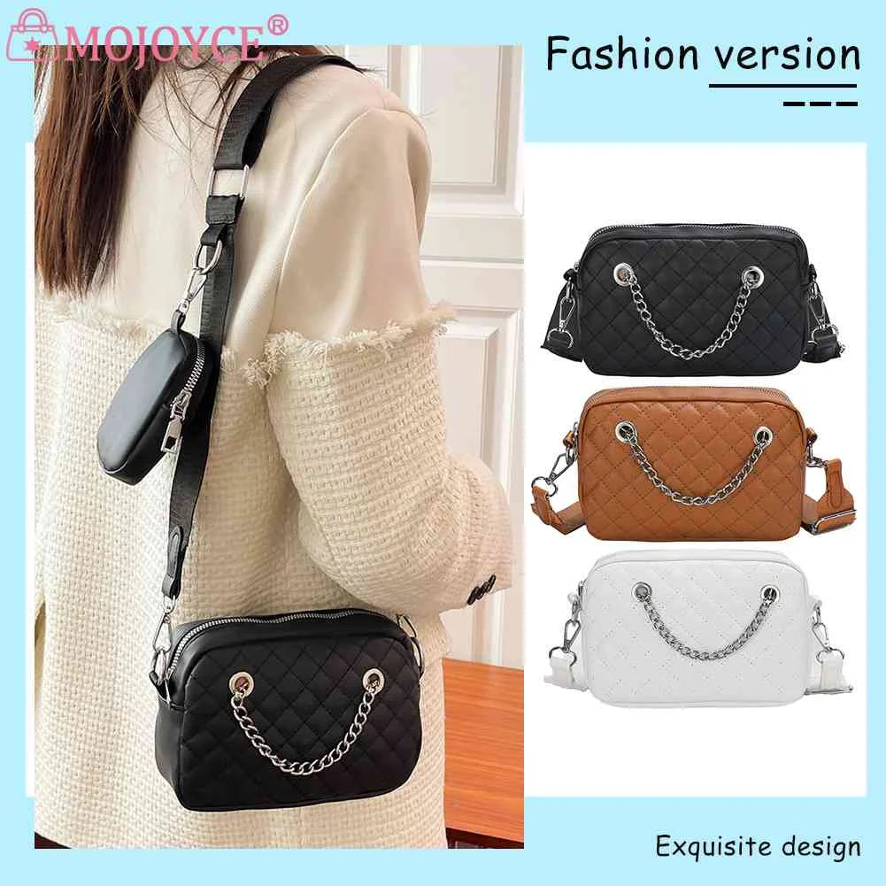 Embroidered Rhombic Lattice Commute Bag with Small Purse