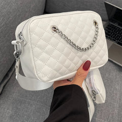 Embroidered Rhombic Lattice Commute Bag with Small Purse