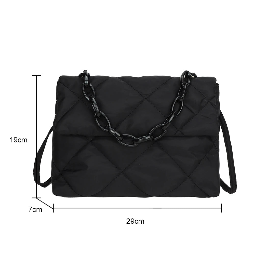 Square Nylon Crossbody Bag Quilted Flap Handbag for Girls