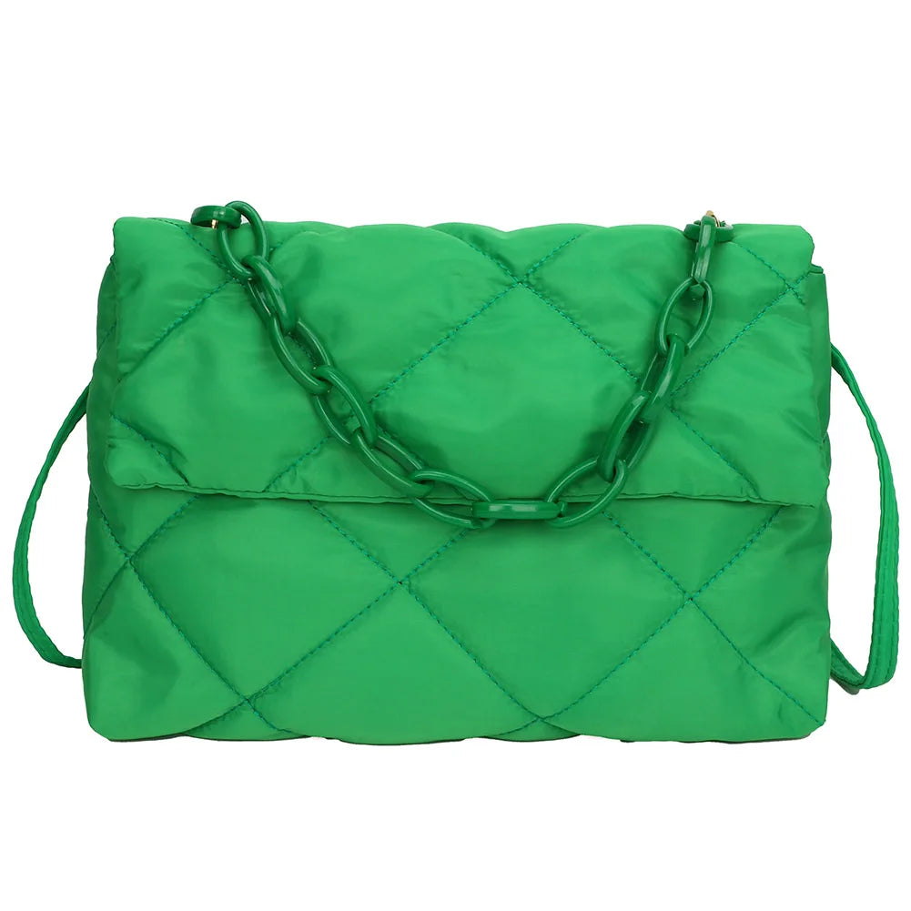 Square Nylon Crossbody Bag Quilted Flap Handbag for Girls