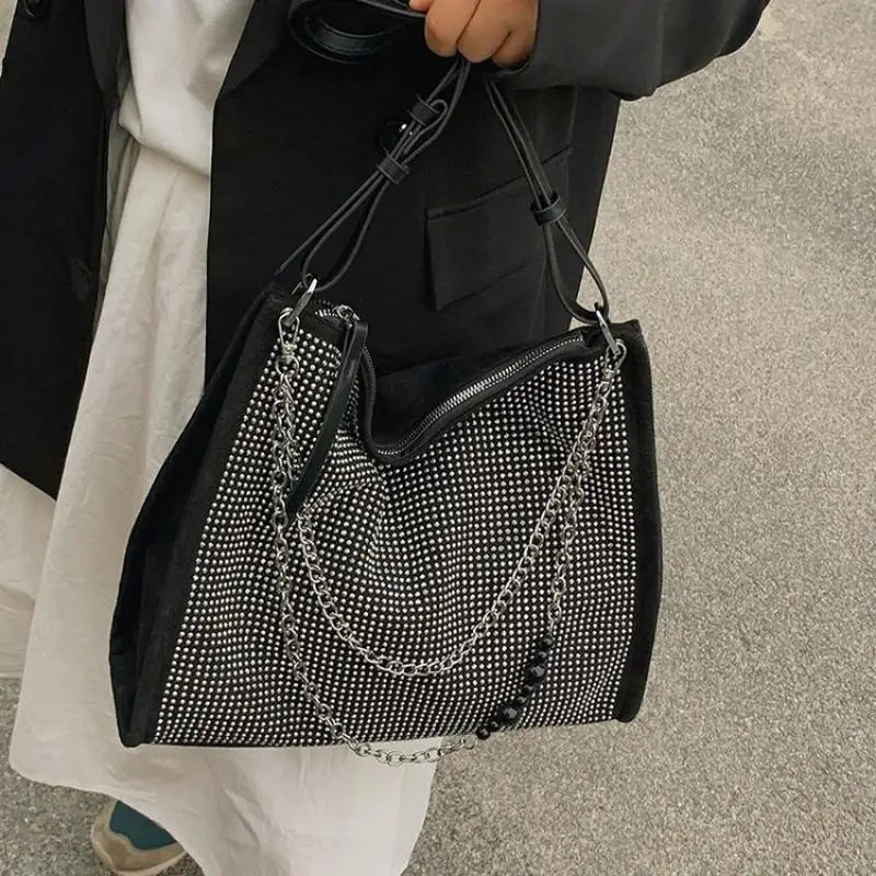 Chain Diamonds Totes Shoulder Bags for Women Large Capacity