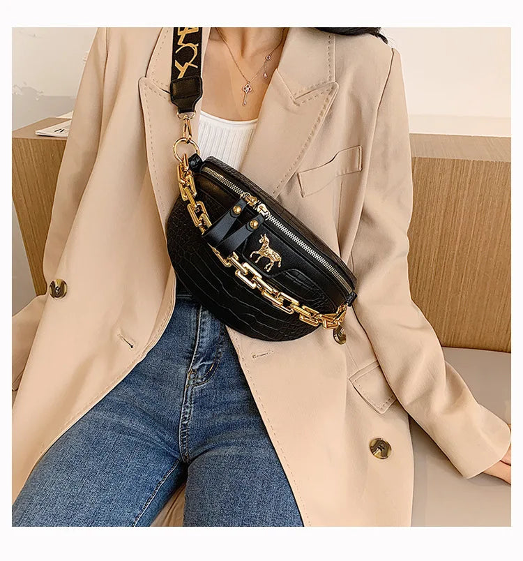 Chain Fanny pack Women Leather Waist Bag Mini Female Belt Bags