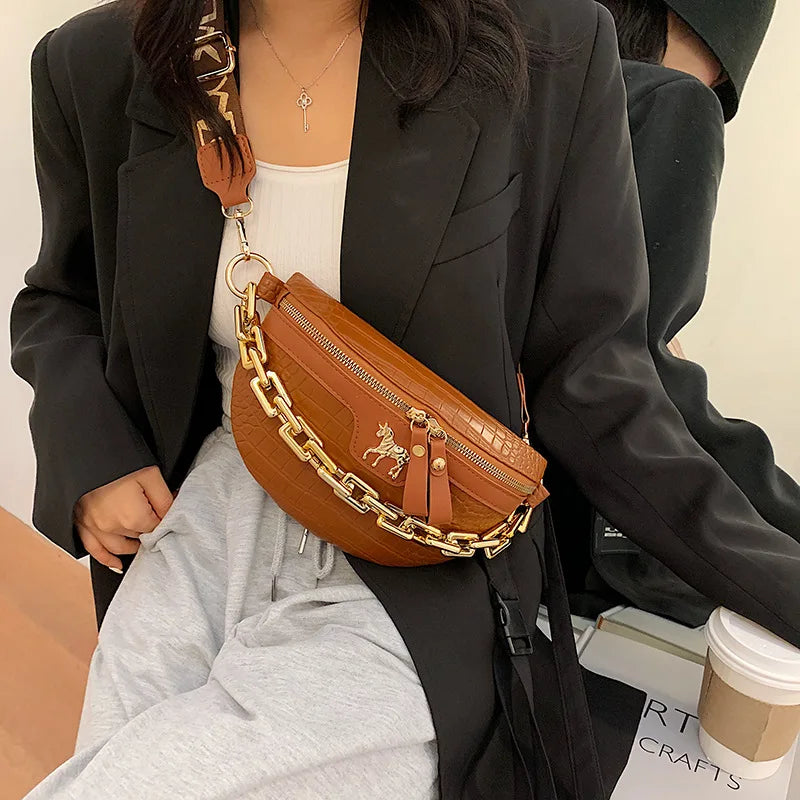 Chain Fanny pack Women Leather Waist Bag Mini Female Belt Bags