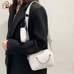Embroidered Rhombic Lattice Square Bag with Small Purse for Vacation