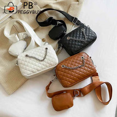 Embroidered Rhombic Lattice Square Bag with Small Purse for Vacation