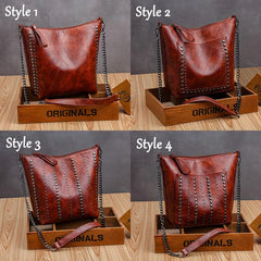 Rivet Chain Shoulder Bag Soft Leather Bucket Bag