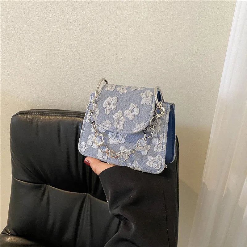 Small Square Bag Women's Crossbody Butterfly Embroidery Shoulder Bag