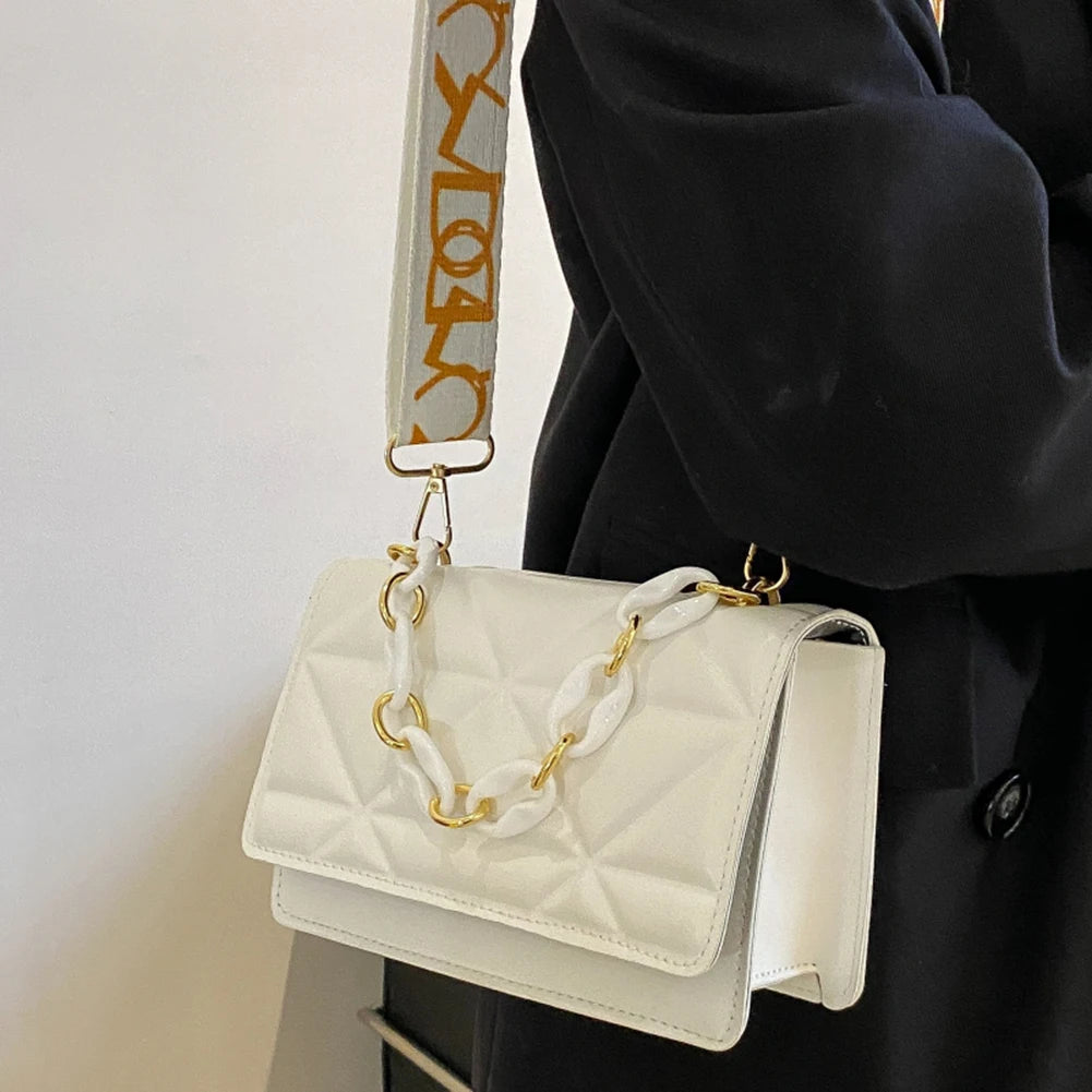 Women Underarm Bag Wide Strap Flap Tote Bag Solid Portable for Vacation