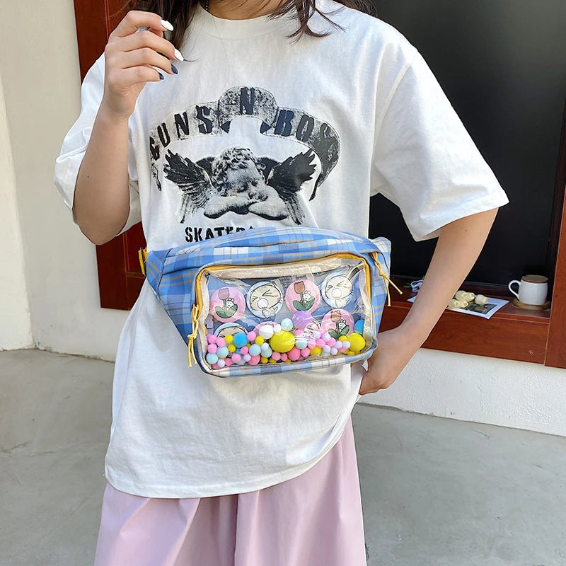 Canvas Women Ita Fanny Pack Clear Window Sling Bags Ladies Waist Belt Bag