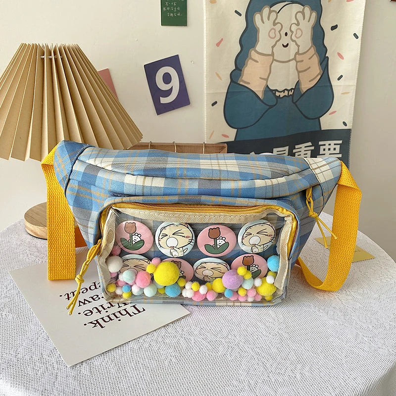 Canvas Women Ita Fanny Pack Clear Window Sling Bags Ladies Waist Belt Bag