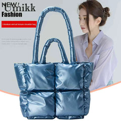 Winter Top-handle Bag Solid Nylon Warm Casual Portable for Shopping