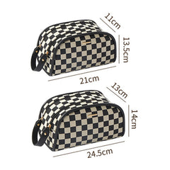 Checkerboard Plaid Cosmetic Bag Double Zipper Toiletry Bag