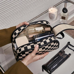 Plaid Cosmetic Bag Double Zipper Handbag Large-capacity Beauty Makeup Pouch