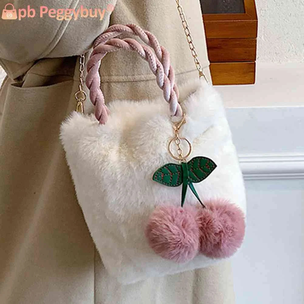 Cherry Crossbody Bag Plush Underarm Bag Chain Casual Portable Soft