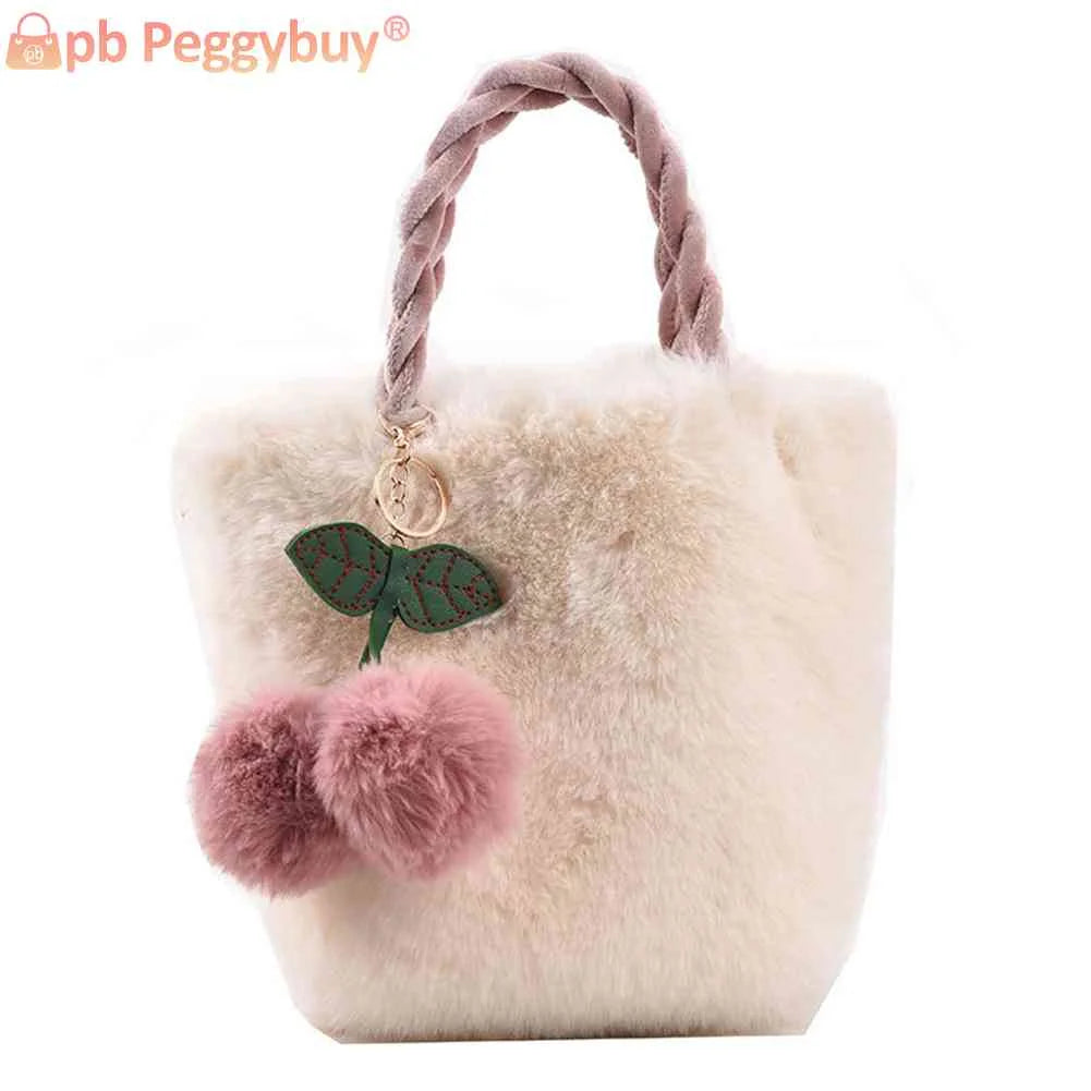 Cherry Crossbody Bag Plush Underarm Bag Chain Casual Portable Soft