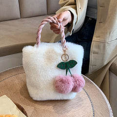 Cherry Girl Plush Handbag Chain Crossbody Bag Winter Women Purses