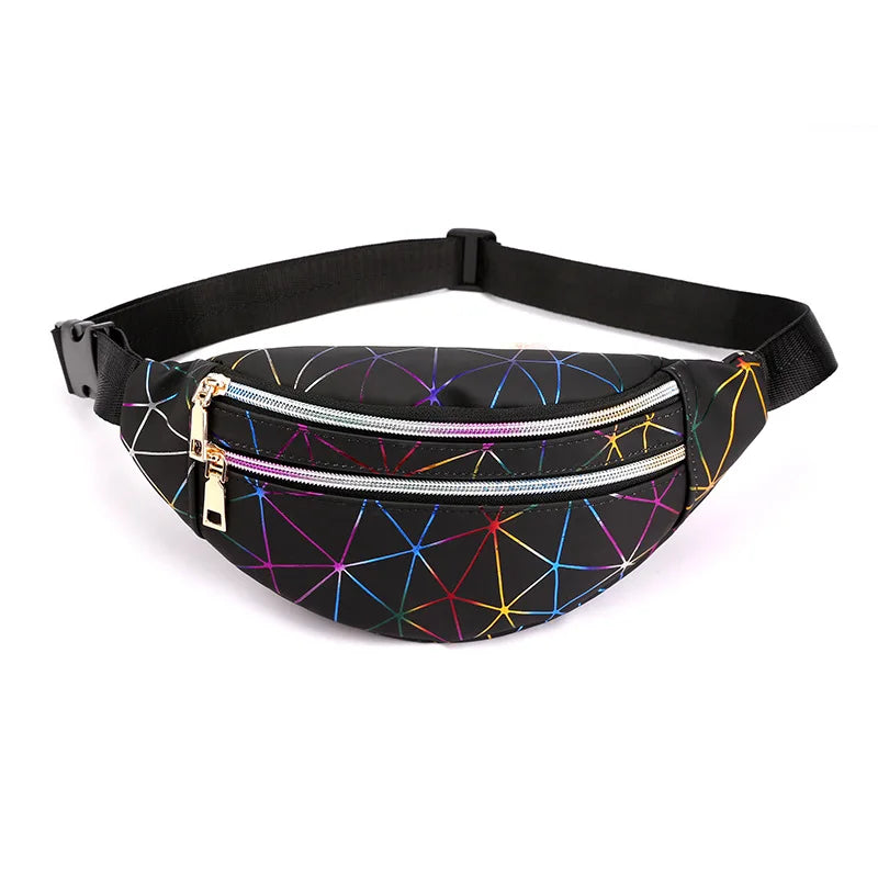 Geometric Pattern PU Leather Chest Bag Belt Sports Pouch