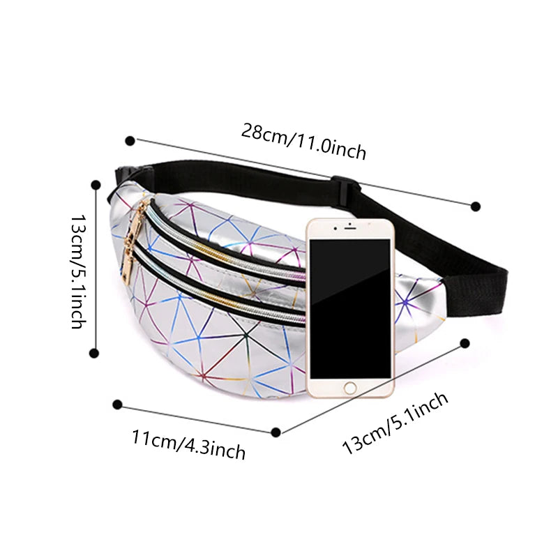 Geometric Pattern PU Leather Chest Bag Belt Sports Pouch