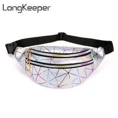 Geometric Pattern PU Leather Chest Bag Belt Sports Pouch