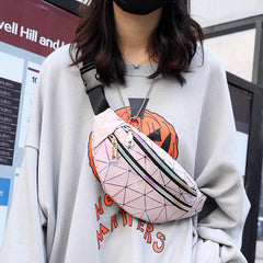 Geometric Pattern PU Leather Chest Bag Belt Sports Pouch