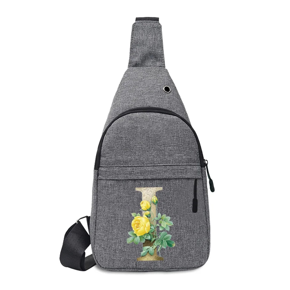 Letter Bag with Flowers Chest Bag Crossbody Bag for Men Women