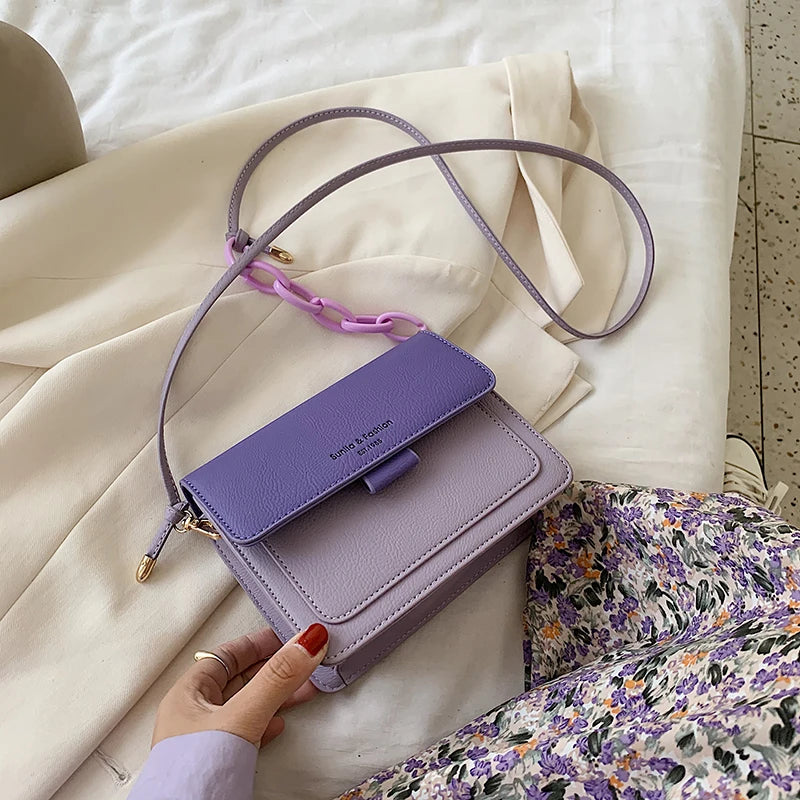 Leather Shoulder Crossbody Bag Chain Flap Top Bag