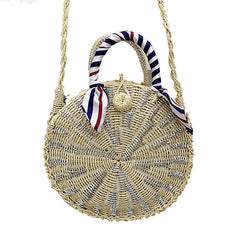 Vintage Rattan Woven Round Handbag Straw Messenger Bag
