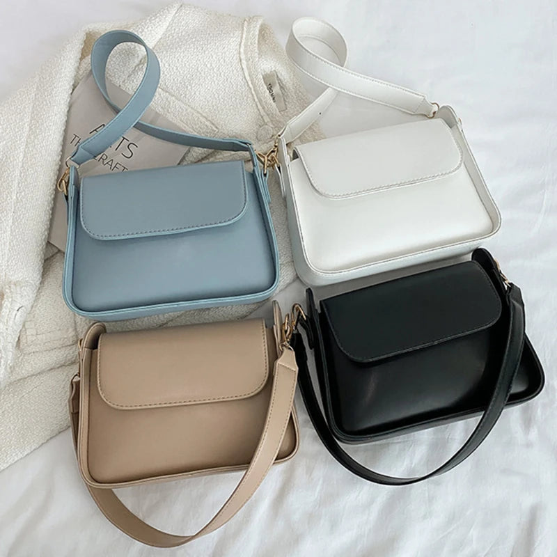 Small Flap Shoulder Bags For Women Solid Pu Leather Handbag Clutch