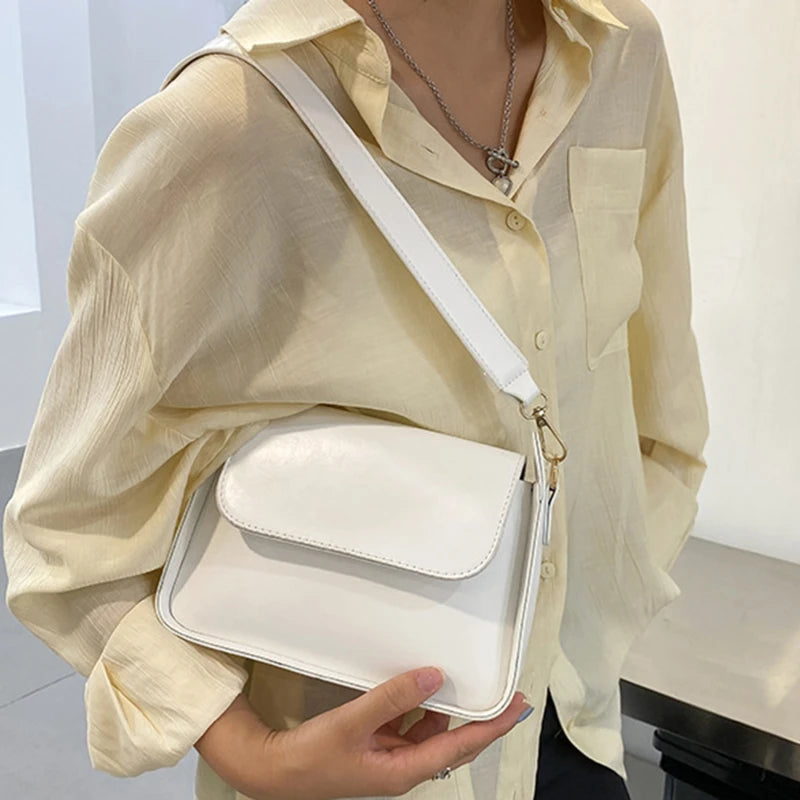 Small Flap Shoulder Bag Solid PU Leather Clutch Lady Crossbody Purse Messenger