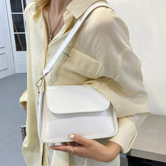 Small Flap Shoulder Bag Solid PU Leather Clutch Lady Crossbody Purse Messenger