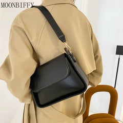 Small Flap Shoulder Bag Solid PU Leather Handbag Clutch Lady Crossbody Purse