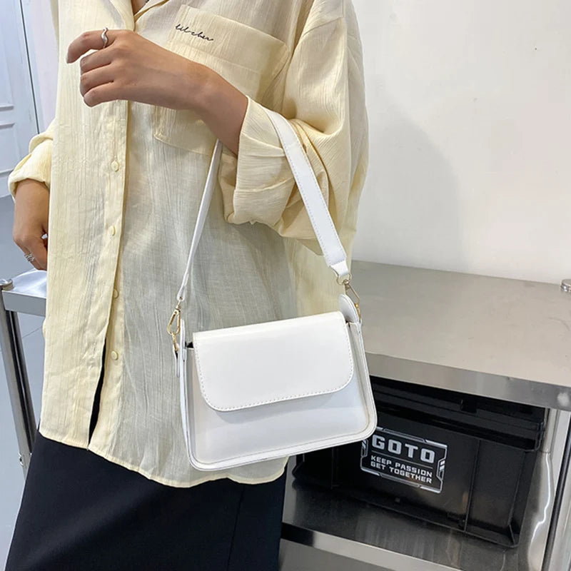 Small Flap Shoulder Bag Solid PU Leather Handbag Clutch Lady Crossbody Purse