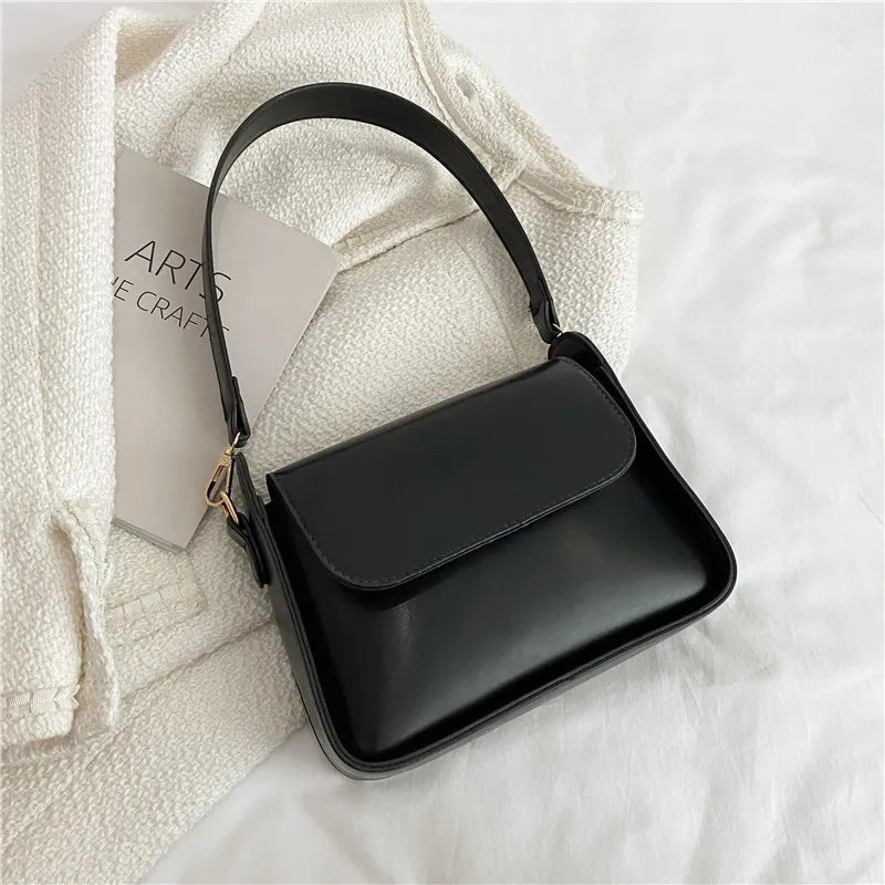 Small Flap Shoulder Bag Solid PU Leather Handbag Clutch Lady Crossbody Purse