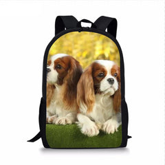 3D Pet Spaniel Dog Printing Kids Backpacks School Bag