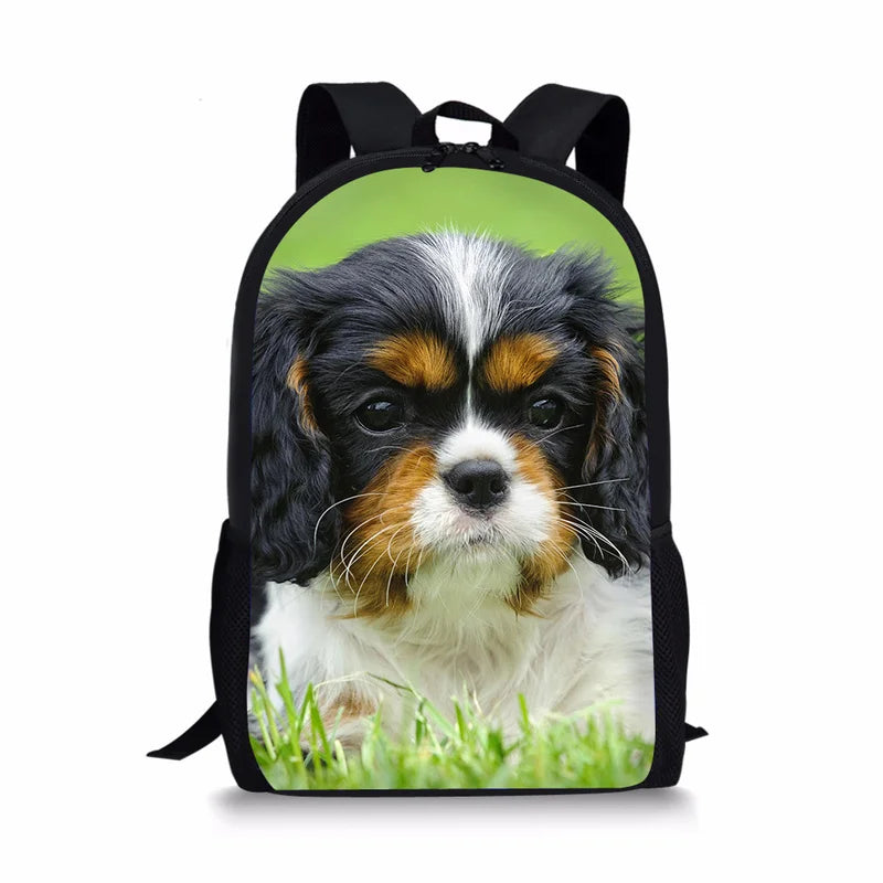 3D Pet Spaniel Dog Printing Kids Backpacks School Bag