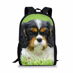 3D Pet Spaniel Dog Printing Kids Backpacks School Bag