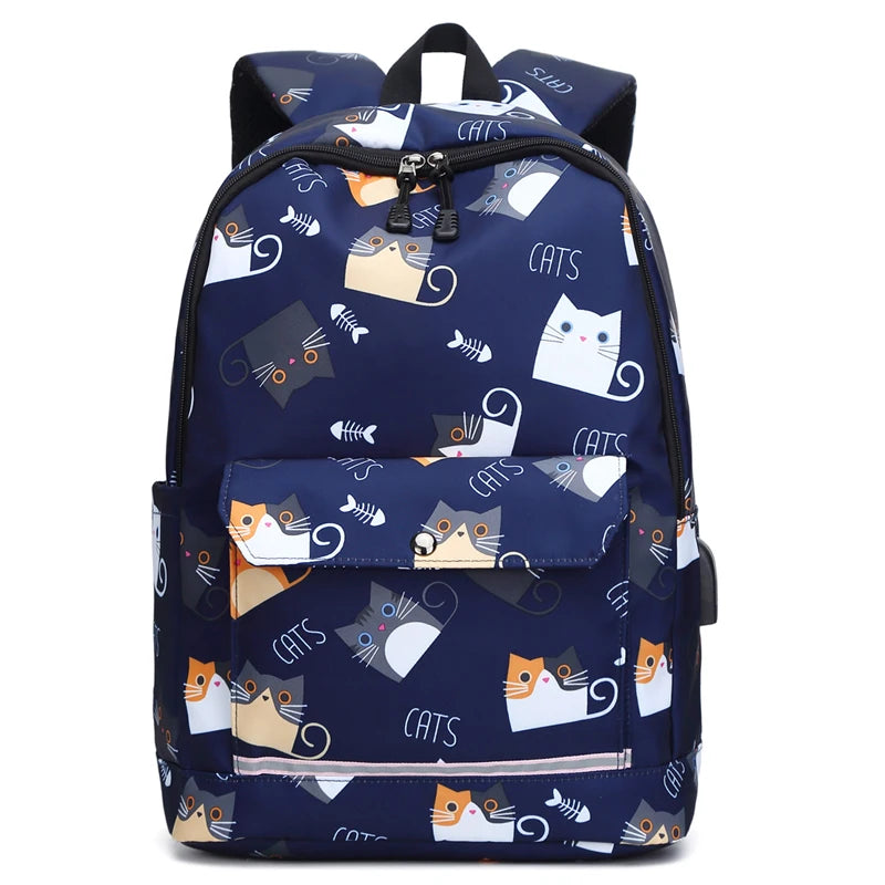 Reflective School Backpack USB Charging Waterproof Bag